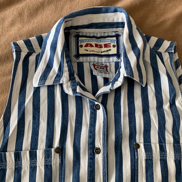 ABE for Honest Jeanswear Striped Vest Button Down Top - Picture 3 of 6